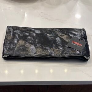 HOBO INTERNATIONAL Black Patent Envelope Clutch Magnetic Fold Flap Purse